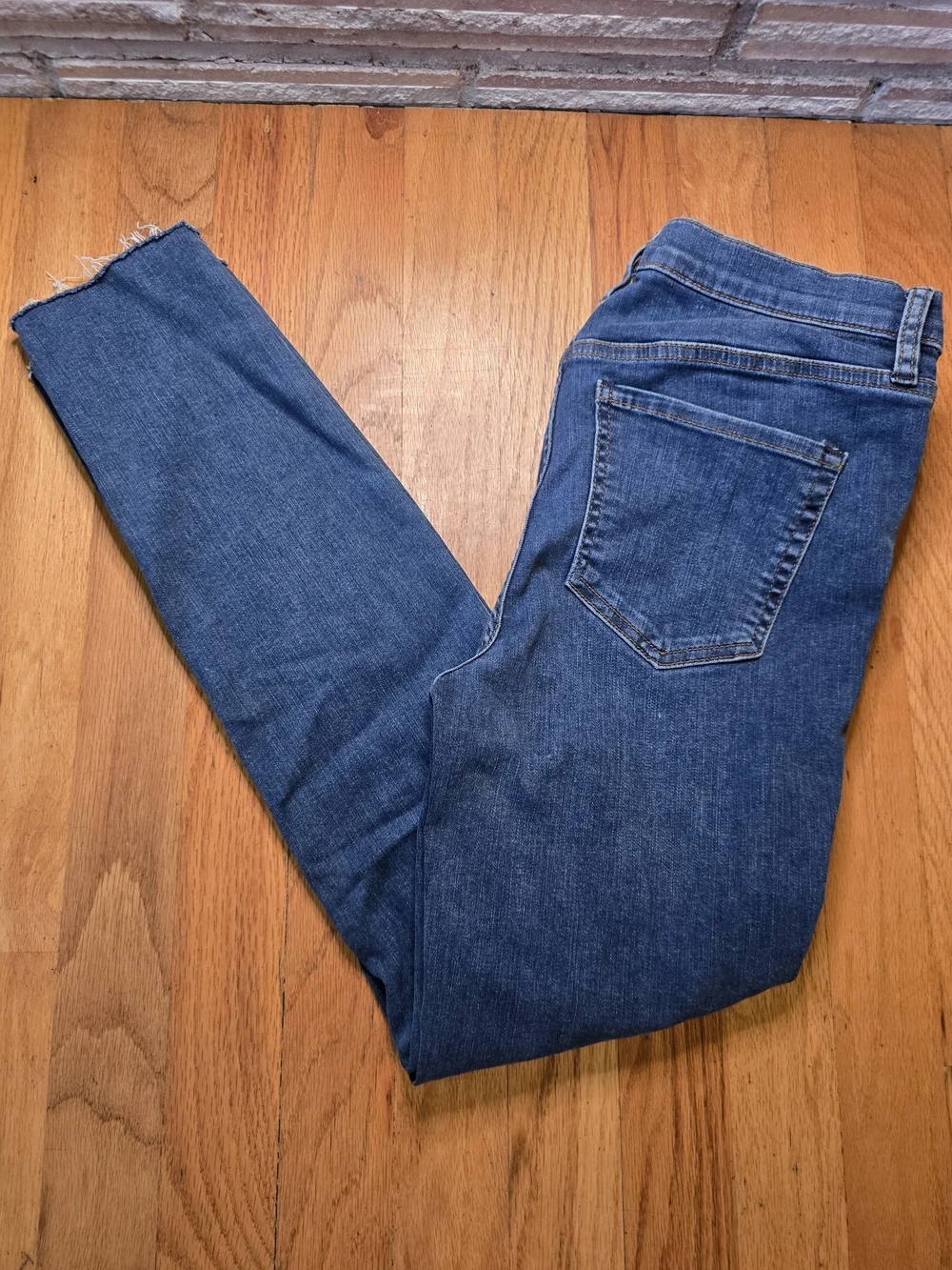 Free People Button Fly Skinny Jeans Distressed Raw Hem Women's W29